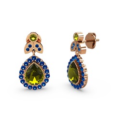 Peridot ve lab safir 18 ayar rose altın küpe