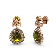 Peridot ve dumanlı kuvars 925 ayar rose altın kaplama gümüş küpe
