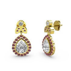 Hanedan Küpe - Swarovski ve kök yakut 18 ayar altın küpe #de9sos