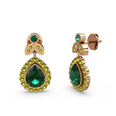 Hanedan Küpe - Yeşil kuvars ve peridot 14 ayar rose altın küpe #djgbag