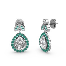 Hanedan Küpe - Beyaz zirkon ve kök zümrüt 14 ayar beyaz altın küpe #dnhzrp