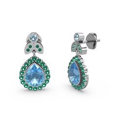 Akuamarin ve yeşil kuvars 14 ayar beyaz altın küpe