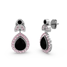 Hanedan Küpe - Siyah zirkon ve pembe kuvars 8 ayar beyaz altın küpe #f85rh3