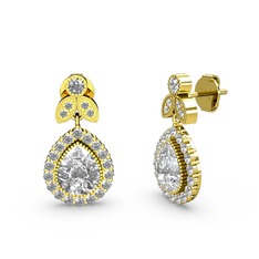 Hanedan Küpe - Beyaz zirkon ve swarovski 8 ayar altın küpe #fywp7b