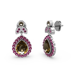 Dumanlı kuvars ve rodolit garnet 925 ayar gümüş küpe