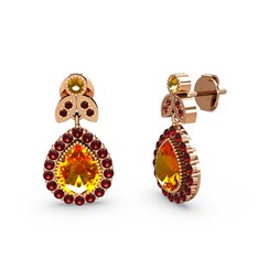 Hanedan Küpe - Sitrin ve garnet 18 ayar rose altın küpe #ggll0j