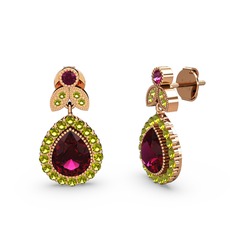 Rodolit garnet ve peridot 925 ayar rose altın kaplama gümüş küpe