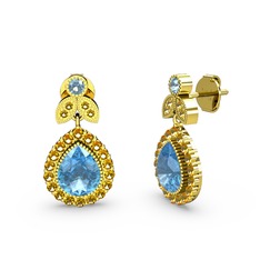 Hanedan Küpe - Akuamarin ve sitrin 925 ayar altın kaplama gümüş küpe #h3rjrv