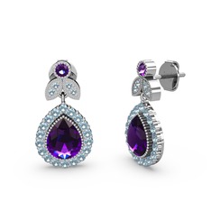 Hanedan Küpe - Ametist ve akuamarin 8 ayar beyaz altın küpe #h7h39u