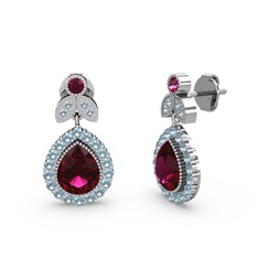 Rodolit garnet ve akuamarin 18 ayar beyaz altın küpe