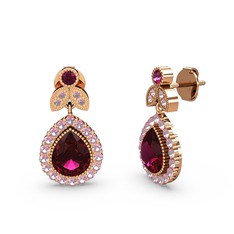 Hanedan Küpe - Rodolit garnet ve pembe kuvars 8 ayar rose altın küpe #hjmqa4