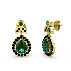 Hanedan Küpe - Yeşil kuvars ve siyah zirkon 8 ayar altın küpe #hryupp