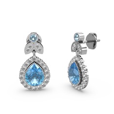 Akuamarin ve swarovski 925 ayar gümüş küpe
