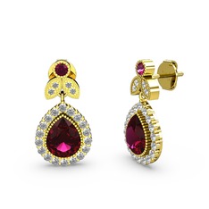 Hanedan Küpe - Rodolit garnet ve beyaz zirkon 18 ayar altın küpe #iefyri