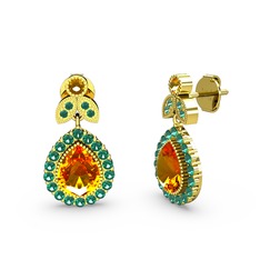 Hanedan Küpe - Sitrin ve yeşil kuvars 925 ayar altın kaplama gümüş küpe #k3t2qu