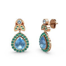 Hanedan Küpe - Akuamarin ve kök zümrüt 18 ayar rose altın küpe #k4ajgh