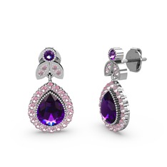 Hanedan Küpe - Ametist ve pembe kuvars 18 ayar beyaz altın küpe #kkeq1n