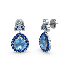 Hanedan Küpe - Akuamarin ve lab safir 14 ayar beyaz altın küpe #kmqer1