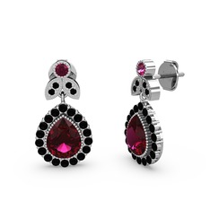 Rodolit garnet ve siyah zirkon 18 ayar beyaz altın küpe