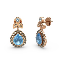 Akuamarin ve dumanlı kuvars 925 ayar rose altın kaplama gümüş küpe