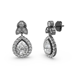 Beyaz zirkon ve swarovski 925 ayar siyah rodyum kaplama gümüş küpe