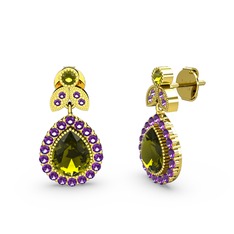 Hanedan Küpe - Peridot ve ametist 14 ayar altın küpe #lszxrj