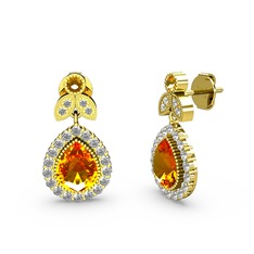 Hanedan Küpe - Sitrin ve beyaz zirkon 18 ayar altın küpe #mrbbua