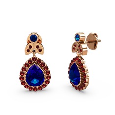 Hanedan Küpe - Lab safir ve garnet 14 ayar rose altın küpe #mv39g