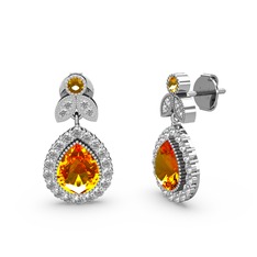 Hanedan Küpe - Sitrin ve swarovski 925 ayar gümüş küpe #my073c