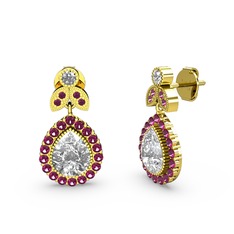 Hanedan Küpe - Beyaz zirkon ve rodolit garnet 8 ayar altın küpe #n4chei