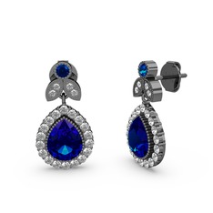 Hanedan Küpe - Lab safir ve swarovski 925 ayar siyah rodyum kaplama gümüş küpe #n93226