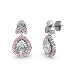 Hanedan Küpe - Swarovski ve pembe kuvars 18 ayar beyaz altın küpe #o4ch2h