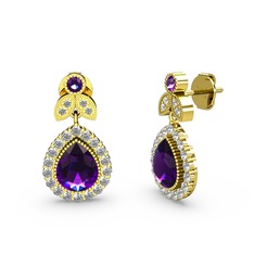 Hanedan Küpe - Ametist ve swarovski 8 ayar altın küpe #o5405y