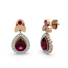 Rodolit garnet ve akuamarin 8 ayar rose altın küpe