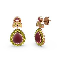 Hanedan Küpe - Kök yakut ve peridot 8 ayar rose altın küpe #opyid2