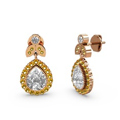 Swarovski ve sitrin 925 ayar rose altın kaplama gümüş küpe