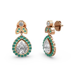 Swarovski ve kök zümrüt 925 ayar rose altın kaplama gümüş küpe