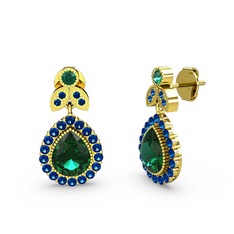 Hanedan Küpe - Yeşil kuvars ve lab safir 925 ayar altın kaplama gümüş küpe #q09pgq