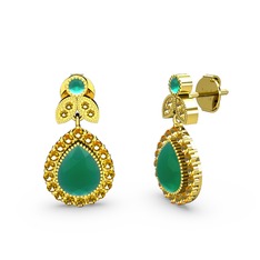 Hanedan Küpe - Kök zümrüt ve sitrin 14 ayar altın küpe #q10d1l