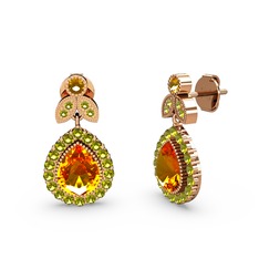 Hanedan Küpe - Sitrin ve peridot 14 ayar rose altın küpe #q63yti
