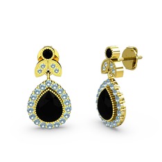 Siyah zirkon ve akuamarin 925 ayar altın kaplama gümüş küpe