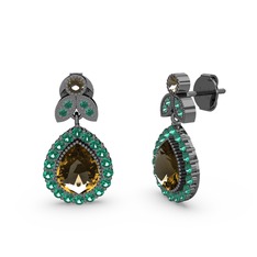 Hanedan Küpe - Dumanlı kuvars ve yeşil kuvars 925 ayar siyah rodyum kaplama gümüş küpe #s3y7bx