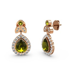 Peridot ve beyaz zirkon 8 ayar rose altın küpe