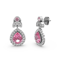 Hanedan Küpe - Pembe kuvars ve swarovski 8 ayar beyaz altın küpe #sh4p7z
