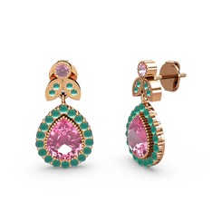 Hanedan Küpe - Pembe kuvars ve kök zümrüt 14 ayar rose altın küpe #srkd3a