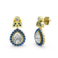 Hanedan Küpe - Swarovski ve lab safir 925 ayar altın kaplama gümüş küpe #sy6sft