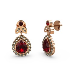 Hanedan Küpe - Garnet ve dumanlı kuvars 18 ayar rose altın küpe #t0yj5r