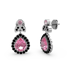 Hanedan Küpe - Pembe kuvars ve siyah zirkon 8 ayar beyaz altın küpe #ta1bm6