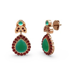 Hanedan Küpe - Kök zümrüt ve garnet 8 ayar rose altın küpe #tuy32y