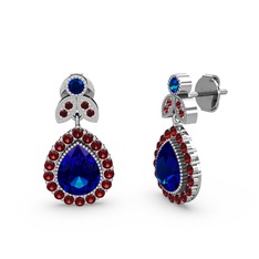 Lab safir ve garnet 925 ayar gümüş küpe